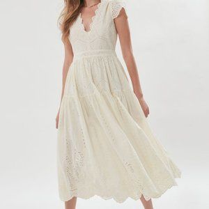 URBAN OUTFITTERS Wild Daisy Cream Eyelet Midi Dress EUC
